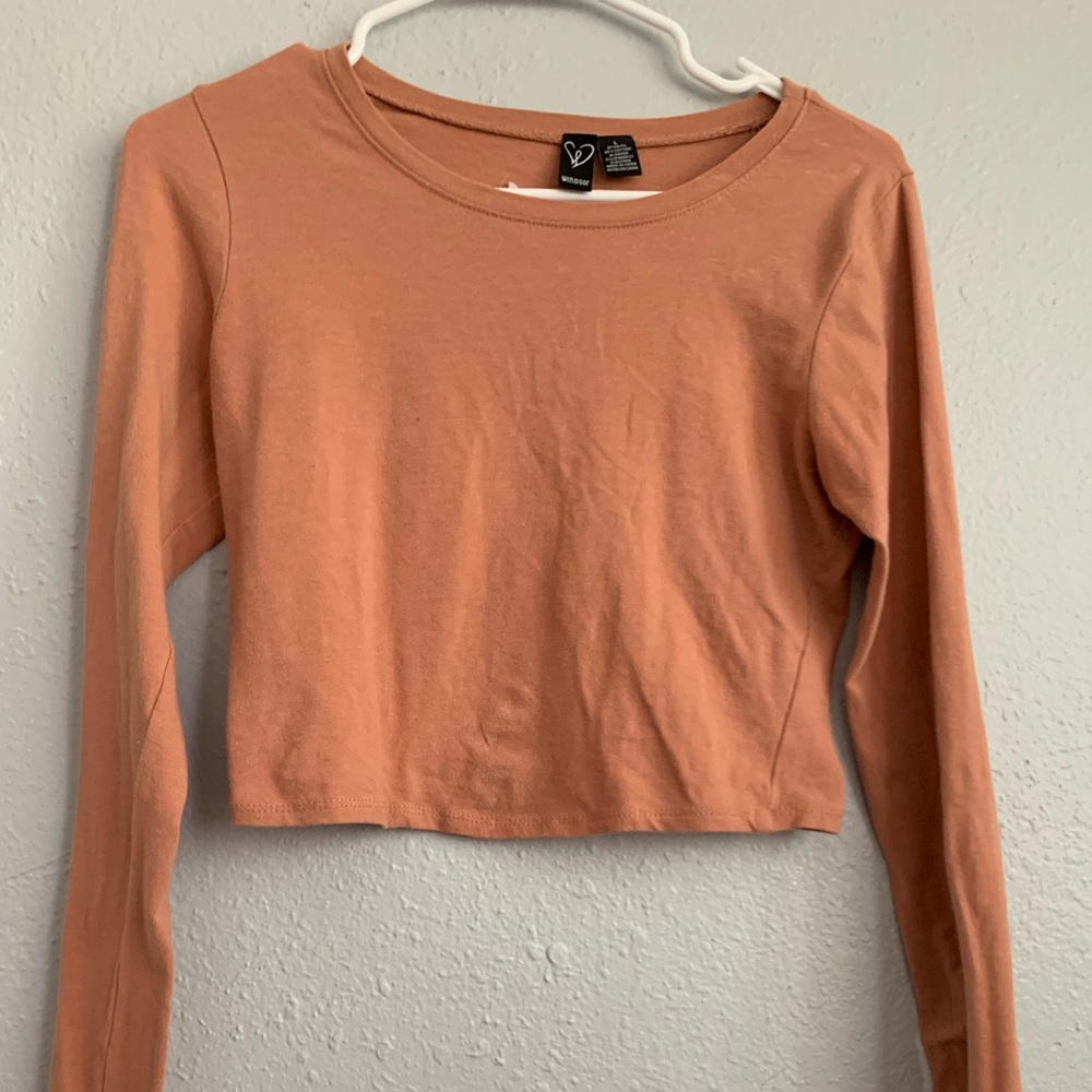 Long-sleeve Crop Top, Dark Coral Color
